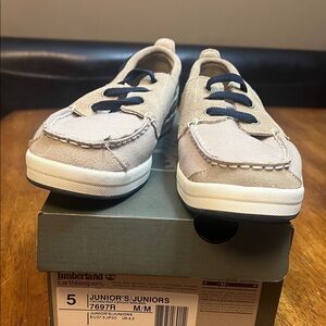 Timberland Kids Beige Canvas Sneakers with Navy Laces